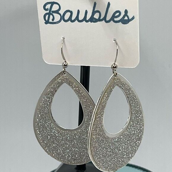 Baubles Teardrop Glitter Silver Dangle Earring - Picture 2 of 4
